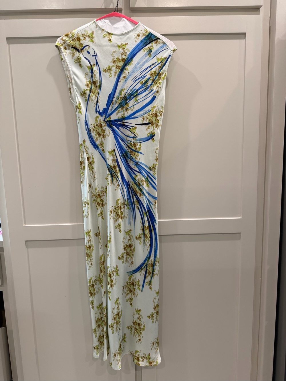 Maeve Charlotte Mock Neck Maxi Slip Dress with Blue Brushstroke and Olive Floral